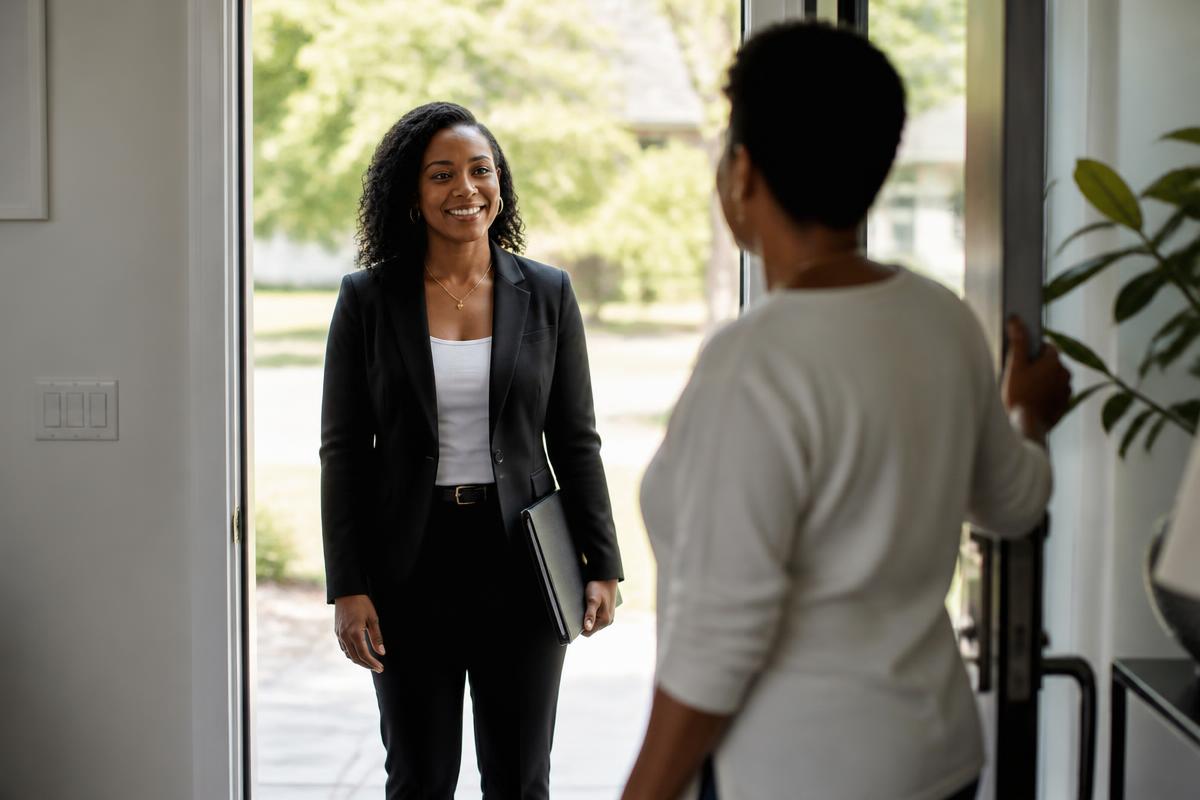 Mobile notary arriving at a client's home
